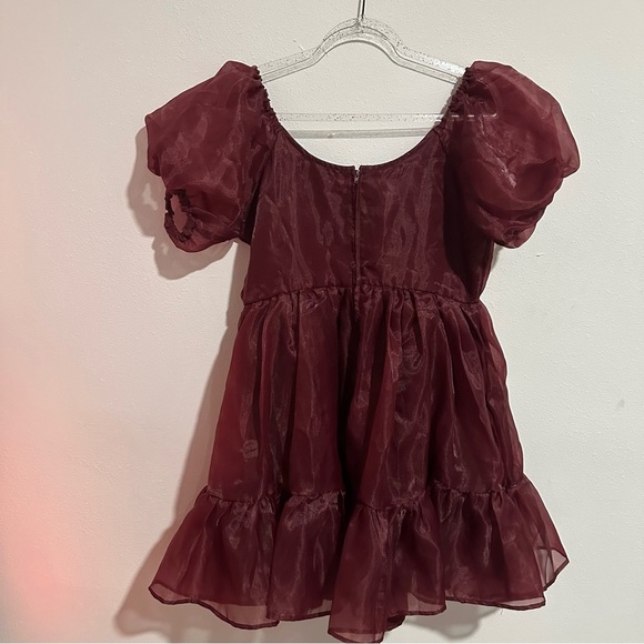 Cosmic Aura Maroon Organza Tiered Dress - Picture 7 of 8